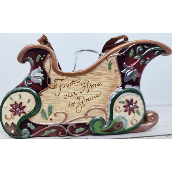 Perfectly Paisley 3" Sleigh Ornament w/Saying, 'From Our Home to Yours', New - Picture 1 of 6